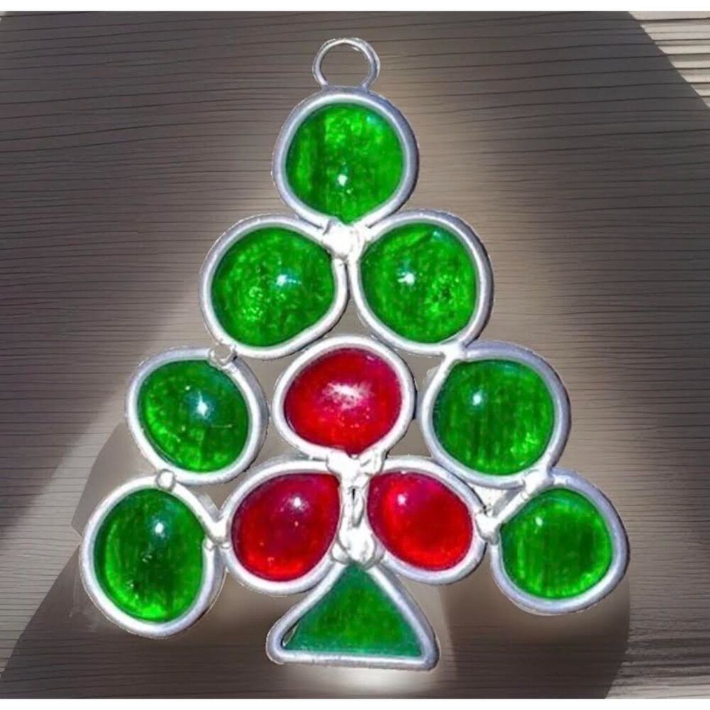 Vintage Mid Century MCM stained glass beaded Christmas Tree Ornament